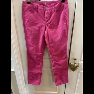 Vibrant Pink Ankle Cropped Corduroy Jeans with Slim Fit and Smooth Fabric